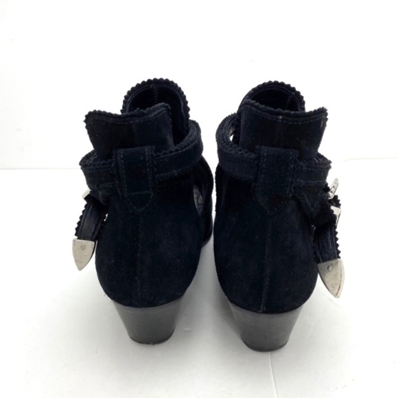 SANDRO Western Buckled Cutout Pointed Toe Suede Ankle Bootie Black Size 8 - Picture 8 of 9